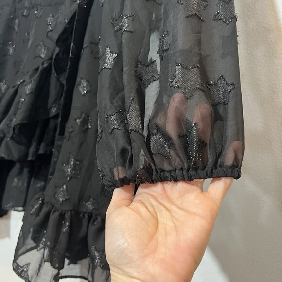 Torrid 2 Top Lurex Star Surplice Ruffle Hem Black Plus Size 2X V Neck Long Slv - Picture 6 of 14